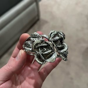 Silver plated rose cuff bracelet
